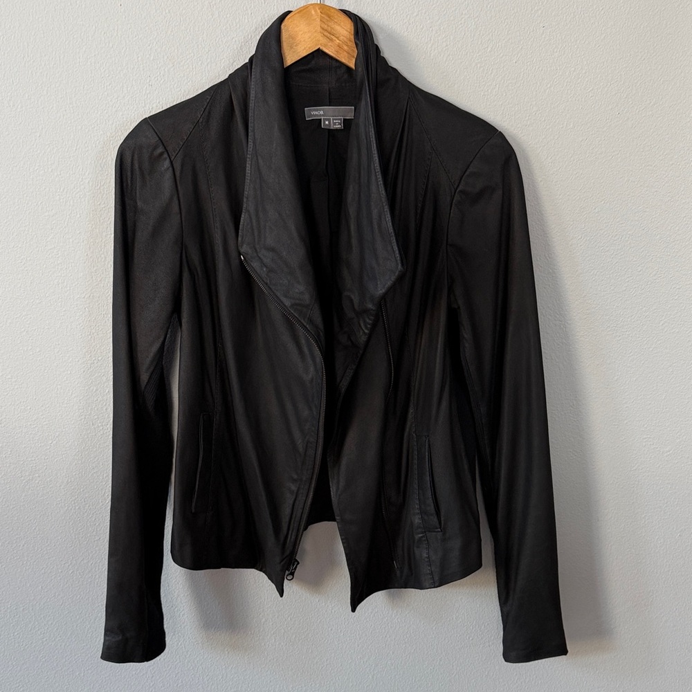 Vince Black Draped Leather Zip Jacket